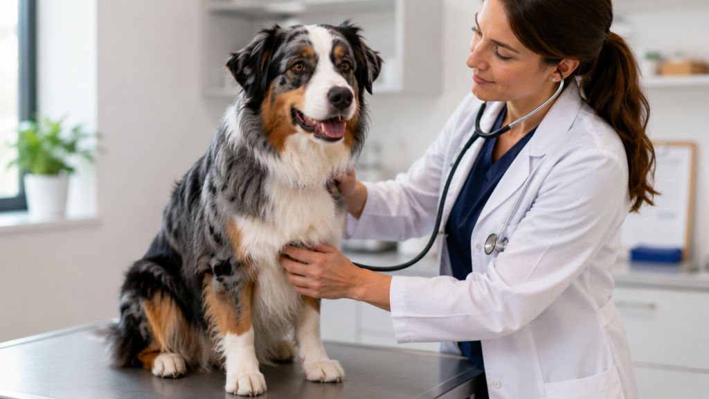 Australian Shepherd having a veterinary health check