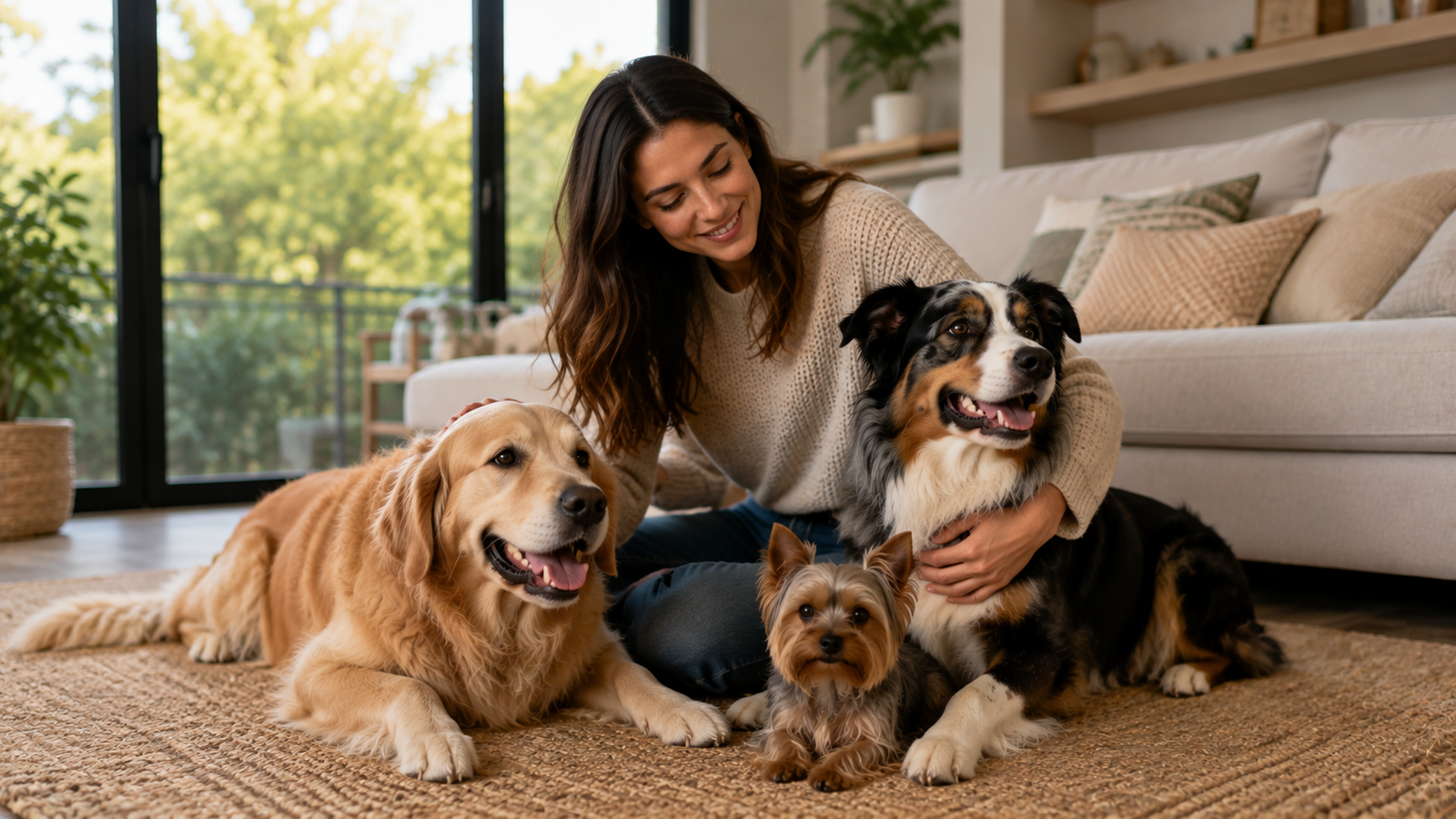 Dogs relaxing with their owner at home