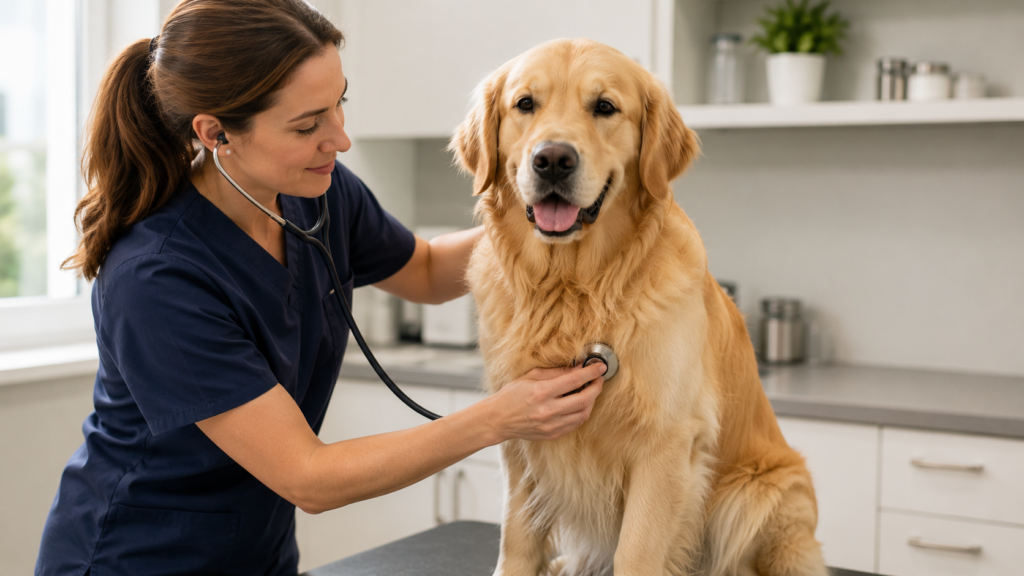 Golden Retriever having a veterinary health check