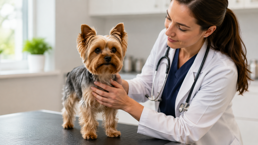 Yorkshire Terrier during a veterinary health examination